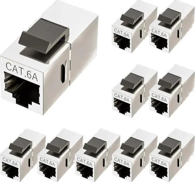 Main image of WRIARICH 10 Pack Cat6a Shielded RJ45 Keystone Coupler, Female to Female Ethernet Extender