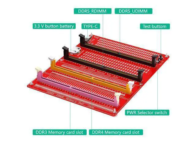 Alt view image 7 of 7 - WRIARICH DDR3/4/5 RDIMM/UDIMM Memory Tester, LED Indicator, Type-C Power Supply, Test Button, Desktop Computer DDR3/4/5 Memory Test Card