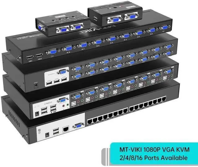 Alt view image 5 of 7 - MT-VIKI 4 Port VGA KVM Switch, 4 PCs Share 1 Monitor Keyboard Mouse Printer, Built-in 3 USB 2.0 Hub, 4 VGA KVM Cables Included, Compatible with Dell HP Lenovo ASUS Acer All Brand Desktops Laptops