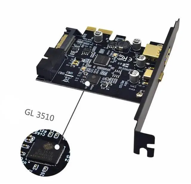 Alt view image 3 of 5 - WRIARICH PCIe X1 USB 3.1 Gen1 Expansion Card, 2-Port USB-A + USB-C 5Gbps PCI Express Controller with 19Pin Internal Header for Desktop Front Panel USB