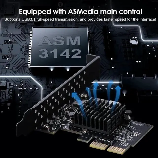 Alt view image 3 of 6 - WRIARICH PCIe 3.0 X2 USB3.1 Gen2 Expansion Card with ASM3142 Chip, 10Gbps A-Key Type-E 20Pin Internal Front Panel Type-C Header Adapter