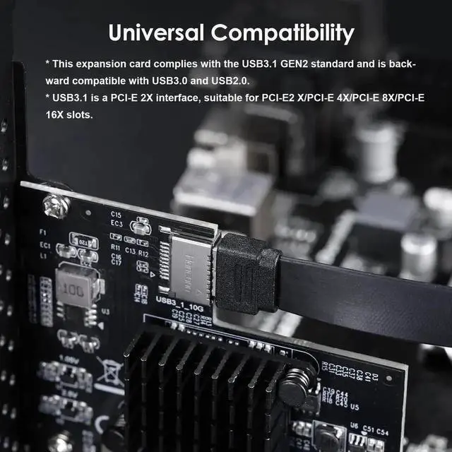Alt view image 5 of 6 - WRIARICH PCIe 3.0 X2 USB3.1 Gen2 Expansion Card with ASM3142 Chip, 10Gbps A-Key Type-E 20Pin Internal Front Panel Type-C Header Adapter