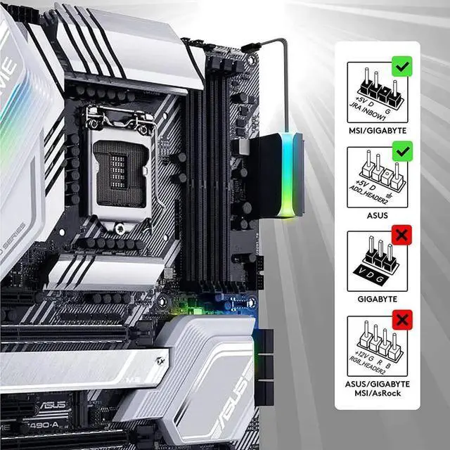 Alt view image 6 of 7 - WRIARICH ATX 24 Pin 90 Degree ARGB Power Adapter, 5V 3Pin Addressable RGB Female to Male Motherboard Power Connector, 1 Pack
