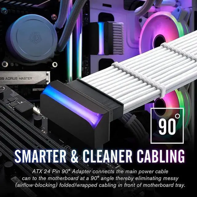 Alt view image 5 of 7 - WRIARICH ATX 24 Pin 90 Degree ARGB Power Adapter, 5V 3Pin Addressable RGB Female to Male Motherboard Power Connector, 1 Pack