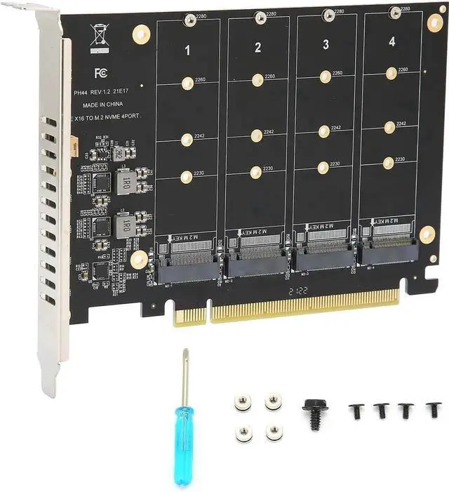 Main image of WRIARICH PH44 4-Port M.2 NVMe M Key to PCIe X16 Expansion Adapter Card, Quad NVMe SSD PCIe Storage Converter for Desktop PC