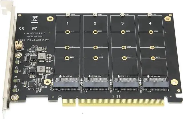 Alt view image 4 of 7 - WRIARICH PH44 4-Port M.2 NVMe M Key to PCIe X16 Expansion Adapter Card, Quad NVMe SSD PCIe Storage Converter for Desktop PC