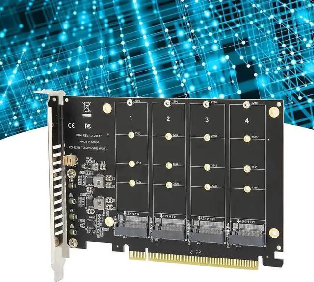 Alt view image 5 of 7 - WRIARICH PH44 4-Port M.2 NVMe M Key to PCIe X16 Expansion Adapter Card, Quad NVMe SSD PCIe Storage Converter for Desktop PC