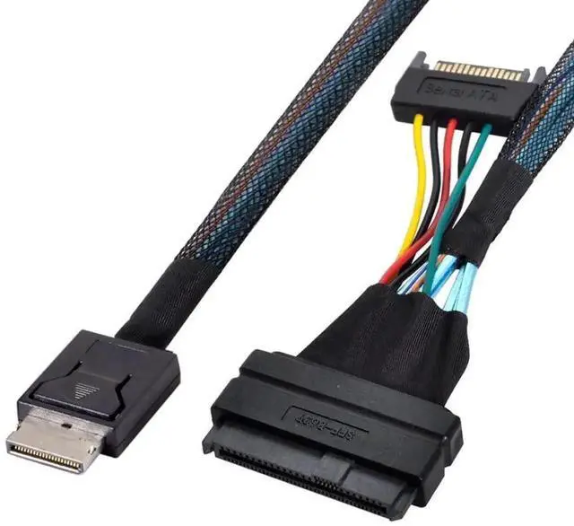 Alt view image 4 of 7 - WRIARICH PCIe 4.0 OCuLink SFF-8611 to SFF-8639 U.2 NVMe SSD Cable with SATA 15Pin Power, Internal Motherboard Storage Expansion Wire, 0.5M / 1.64FT Length