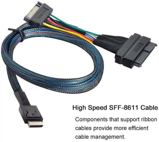 Alt view image 6 of 7 - WRIARICH PCIe 4.0 OCuLink SFF-8611 to SFF-8639 U.2 NVMe SSD Cable with SATA 15Pin Power, Internal Motherboard Storage Expansion Wire, 0.5M / 1.64FT Length