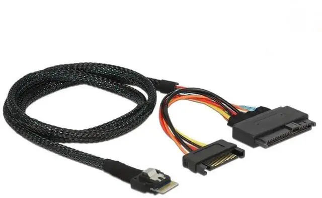 Alt view image 6 of 7 - WRIARICH PCIe 4.0 SlimSAS SFF-8654 to SFF-8639 U.2 NVMe SSD Cable with SATA 15Pin Power, Internal Motherboard Storage Expansion Wire, 0.5M / 1.64FT Length