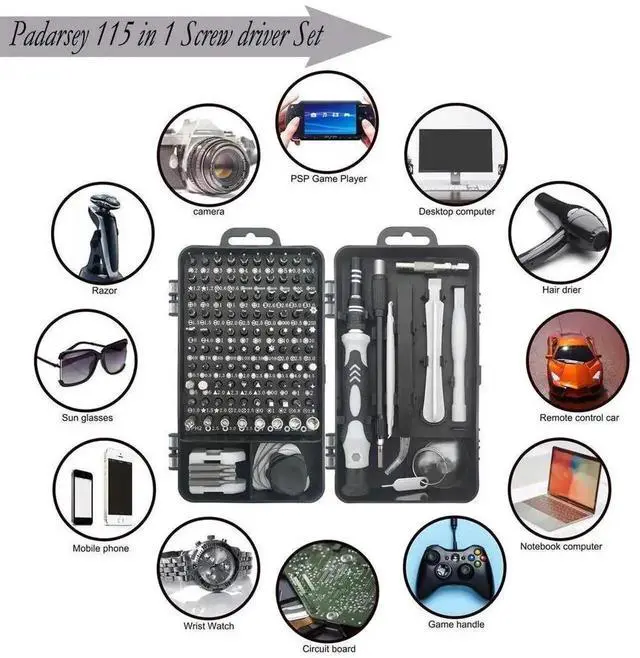 Alt view image 4 of 6 - WRIARICH 115-in-1 Black Magnetic Precision Screwdriver Repair Kit with Storage Bag for iPhone, Laptop, PC & Electronics