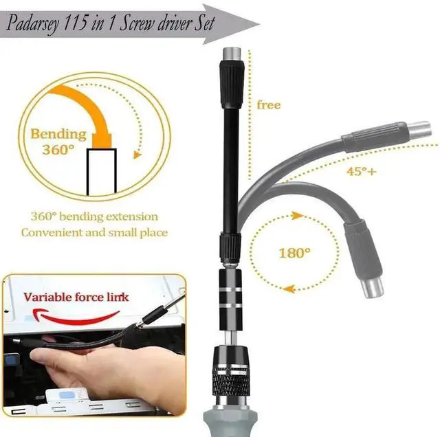 Alt view image 6 of 6 - WRIARICH 115-in-1 Black Magnetic Precision Screwdriver Repair Kit with Storage Bag for iPhone, Laptop, PC & Electronics