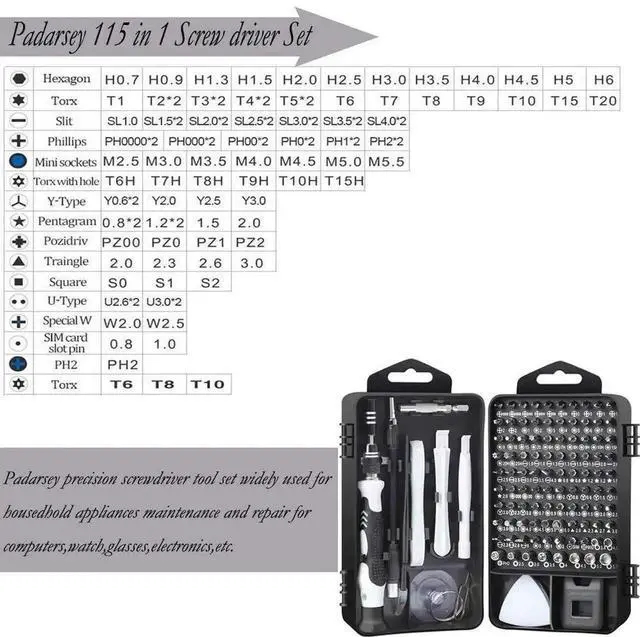 Alt view image 5 of 6 - WRIARICH 115-in-1 Black Magnetic Precision Screwdriver Repair Kit with Storage Bag for iPhone, Laptop, PC & Electronics