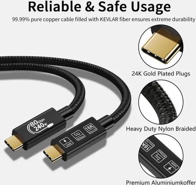 Alt view image 5 of 7 - WRIARICH 6.6FT USB4 Cable Thunderbolt 5 Cable, USB C to USB C Cable Support 240W Power Delivery, 16K@60Hz & 80Gbps Data Transfer for MacBook Pro/Air Samsung S22 eGPU Docking GaN Charger