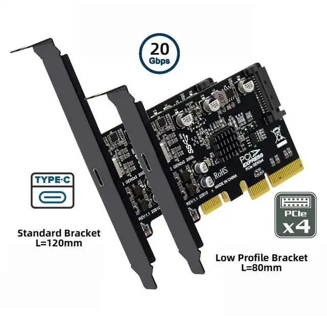 Alt view image 4 of 7 - WRIARICH USB 3.2 Gen2 Type-C 20Gbps USB-C to PCIe 4X Expansion Card Adapter, PCI-E 4X to USB-C Port Converter for Desktop Motherboard