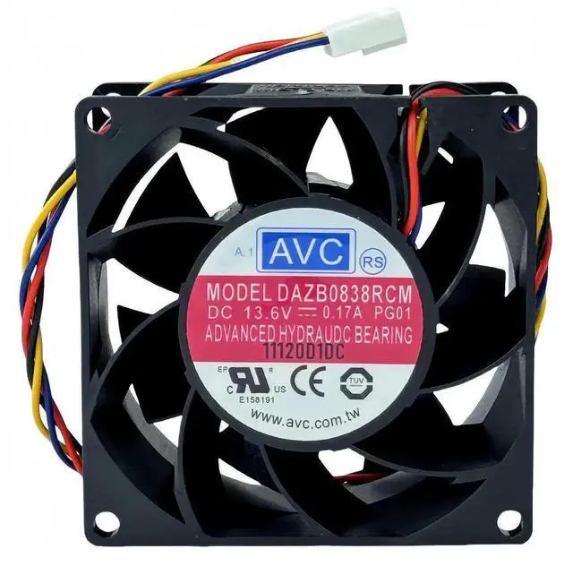 Alt view image 2 of 7 - WRIARICH AVC DAZB0838RCM 80×80×38mm PWM Cooling Fan, DC 13.6V 0.17A, 4-Pin 4-Wire Industrial Axial Fan