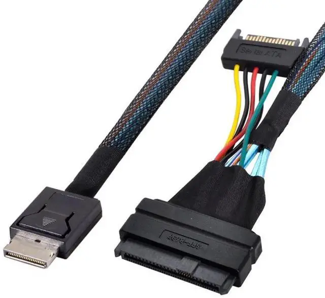 Alt view image 4 of 7 - WRIARICH 0.5M/1.64FT PCIe 4.0 SFF-8611 to SFF-8639 U.2 Cable with SATA Power for NVMe SSD