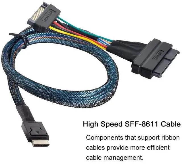 Alt view image 6 of 7 - WRIARICH 0.5M/1.64FT PCIe 4.0 SFF-8611 to SFF-8639 U.2 Cable with SATA Power for NVMe SSD