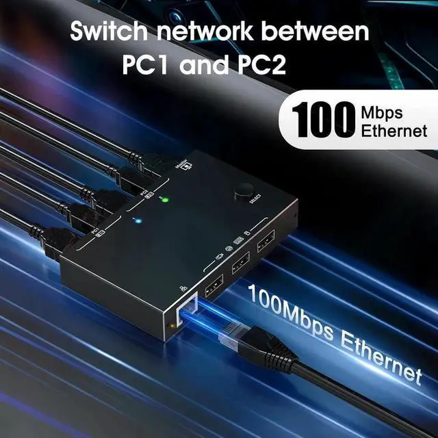 Alt view image 6 of 6 - WRIARICH 2 Port HDMI KVM Switch with Ethernet Port, 2 In 1 Out 4K@60Hz KVM Switcher, 2 PCs Share 1 Monitor & 3 USB Peripherals for Keyboard Mouse, Built-in Ethernet Port