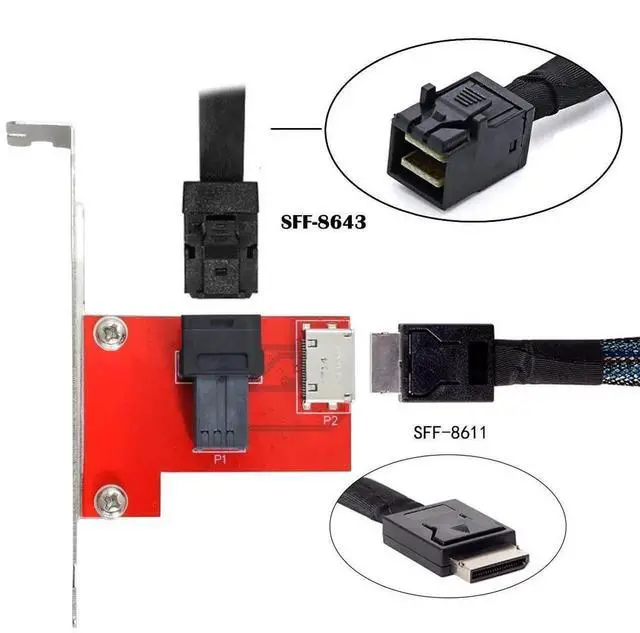 Alt view image 7 of 7 - WRIARICH PCIe 4.0 Mini SAS HD SFF-8643 to OCuLink SFF-8611/SFF-8612 Female PCBA Adapter Card with Full Height Bracket
