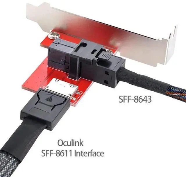Alt view image 6 of 7 - WRIARICH PCIe 4.0 Mini SAS HD SFF-8643 to OCuLink SFF-8611/SFF-8612 Female PCBA Adapter Card with Full Height Bracket