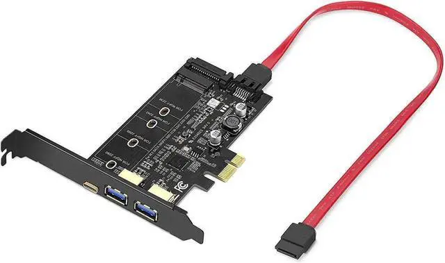 Alt view image 2 of 7 - WRIARICH PCIe to USB 3.0 Expansion Card with 1 USB-C + 2 USB-A Ports, SATA Input to NGFF M.2 Output (SATA M.2 Only, NVME Unsupported), Low Profile Flat Bracket Included