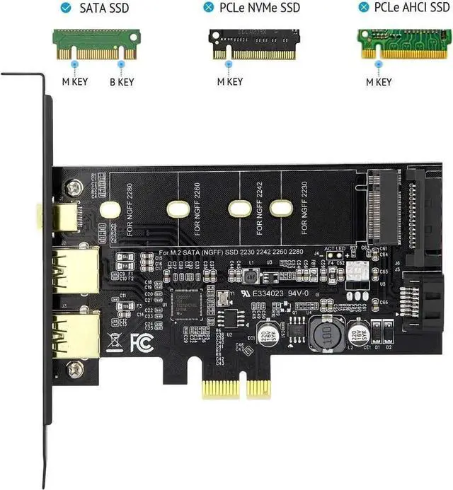 Alt view image 7 of 7 - WRIARICH PCIe to USB 3.0 Expansion Card with 1 USB-C + 2 USB-A Ports, SATA Input to NGFF M.2 Output (SATA M.2 Only, NVME Unsupported), Low Profile Flat Bracket Included