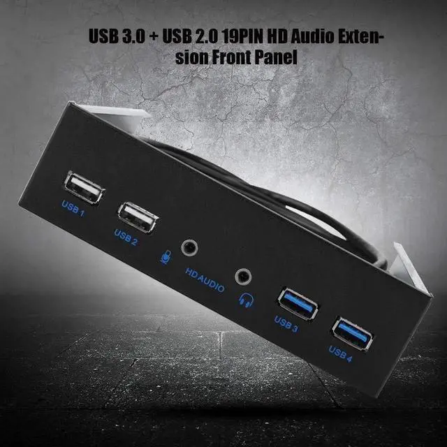 Alt view image 4 of 7 - 5.25 Inch PC Front Panel USB Hub, Internal Front Bay Expansion Panel with 2 USB3.0 + 2 USB2.0 Ports, HD Audio Jack, 19Pin USB Header Extension, Compatible with Windows XP/Vista/2003/2008 All Windows S