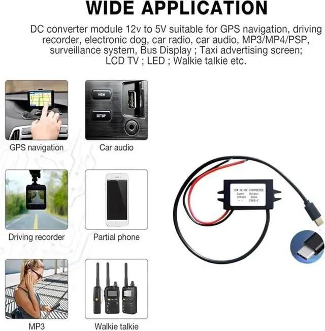 Alt view image 2 of 5 - WRIARICH 12V 24V to 5V 3A 15W DC-DC Step Down Converter Type-C Power Module for Mobile Phones