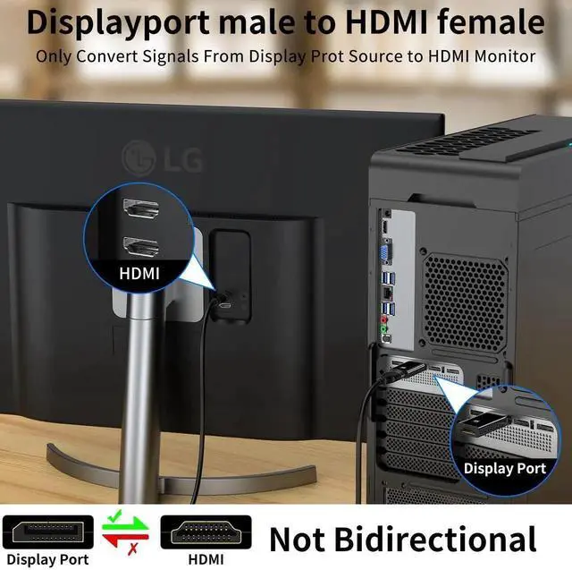 Alt view image 6 of 6 - WRIARICH 10 Pack Passive DP to HDMI Adapter, 24K Gold Plated Uni-Directional DisplayPort Male to HDMI Female Converter Compatible HP Dell PC Desktop GPU AMD NVIDIA HDTV Projector