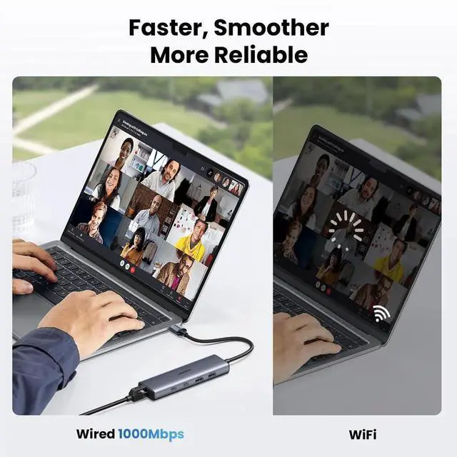 Alt view image 2 of 4 - WRIARICH 5-in-1 USB Hub with Gigabit Ethernet Adapter, 10Gbps USB-C 3.2 ×2 + USB-A 3.2 + USB-A 2.0 RJ45 LAN Network Dongle, Compatible with MacBook Pro/Air, Dell XPS, Laptops