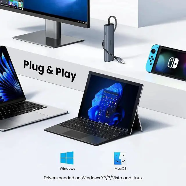Alt view image 3 of 4 - WRIARICH 5-in-1 USB Hub with Gigabit Ethernet Adapter, 10Gbps USB-C 3.2 ×2 + USB-A 3.2 + USB-A 2.0 RJ45 LAN Network Dongle, Compatible with MacBook Pro/Air, Dell XPS, Laptops