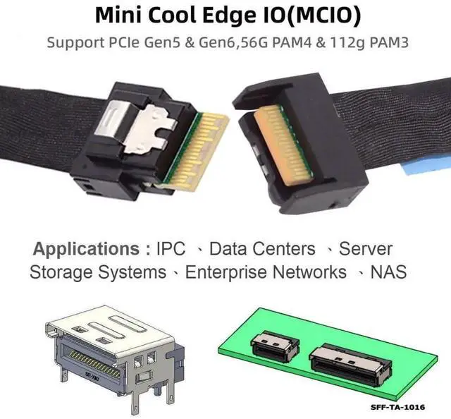 Alt view image 3 of 7 - 0.5M PCIe5.0 SFF-8654 Slimline 4i Male to SFF-TA-1016 MCIO 38Pin Male Conversion Cable, 64Gbps High-Density Internal Server Interconnect Wire for HPC, AI Server, NVMe Storage Backplane & OCP Expansion