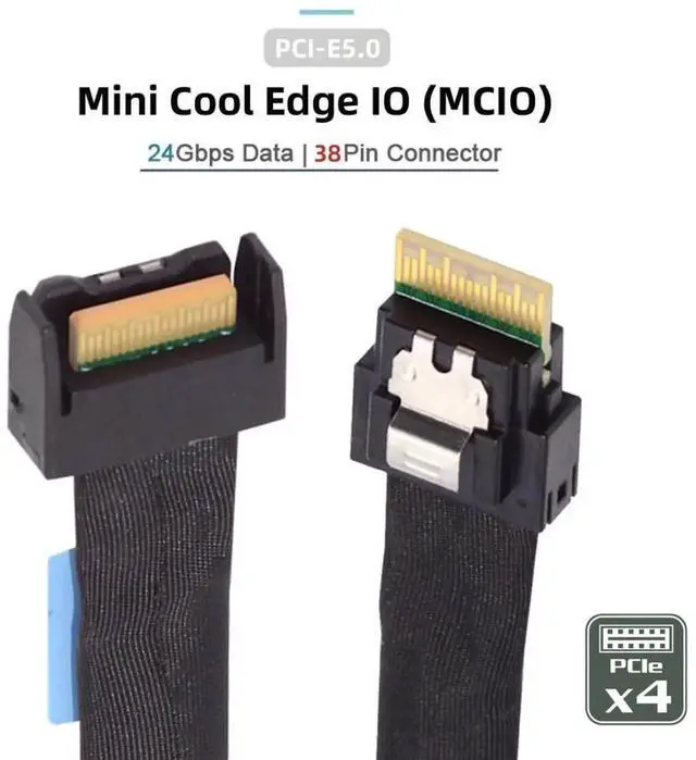 Alt view image 4 of 7 - 0.5M PCIe5.0 SFF-8654 Slimline 4i Male to SFF-TA-1016 MCIO 38Pin Male Conversion Cable, 64Gbps High-Density Internal Server Interconnect Wire for HPC, AI Server, NVMe Storage Backplane & OCP Expansion