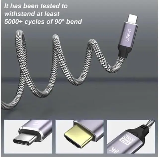 Alt view image 4 of 7 - WRIARICH 1.8m USB3.1 Type-C to HDMI 2.1 Cable, 48Gbps, 8K@30Hz & 4K@120Hz UHD HDR, Compatible with Thunderbolt 3 for TV, Projector & Monitor
