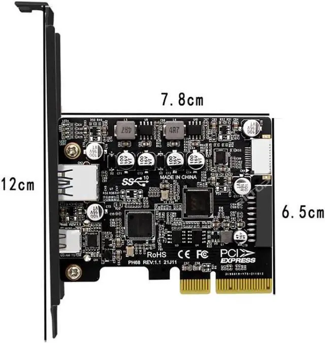 Alt view image 5 of 7 - WRIARICH PCIE to USB 3.2 Gen 2 Expansion Card 10Gbps, PCIe Express Controller Card with USB-A, USB-C, Internal Type-E & 19/20Pin Header for PC Front Panel
