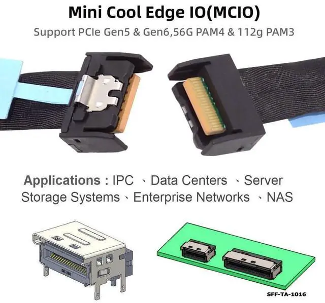 Alt view image 5 of 7 - WRIARICH 0.5M PCIE 5.0 MCIO 4X 38Pin Extender Cable, SFFTA1016 Mini Cool Edge IO 56Gbps HighSpeed Cable for Server NVMe SSD/RAID/HBA