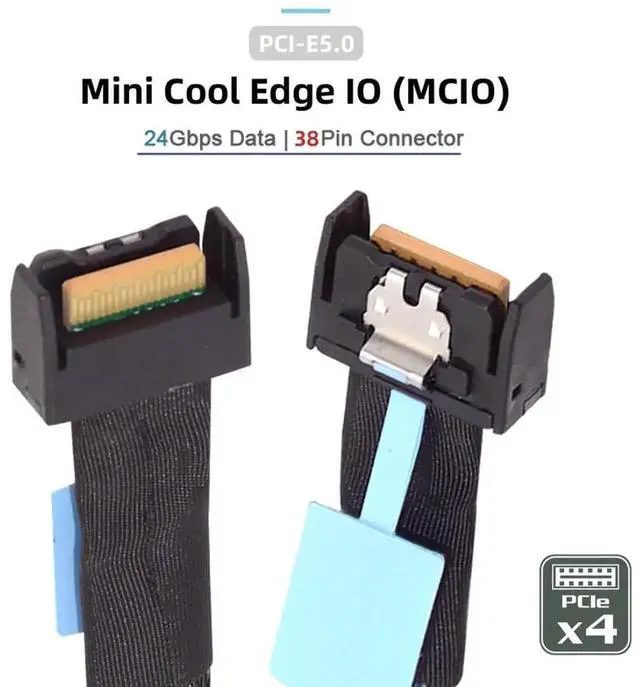 Alt view image 6 of 7 - WRIARICH 0.5M PCIE 5.0 MCIO 4X 38Pin Extender Cable, SFFTA1016 Mini Cool Edge IO 56Gbps HighSpeed Cable for Server NVMe SSD/RAID/HBA