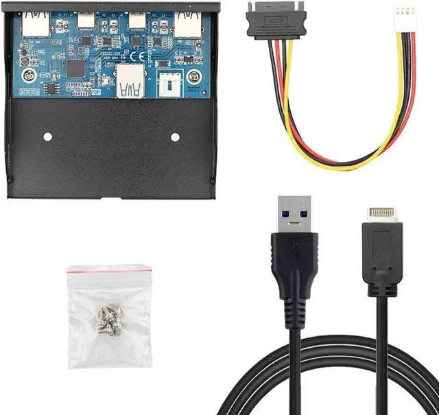Alt view image 2 of 3 - WRIARICH 3.5 Inch Floppy Bay Front Panel Hub, Motherboard USB 3.1 Header Splitter Cable with USB-C + 3 USB3.0 Ports for Desktop PC Internal Expansion