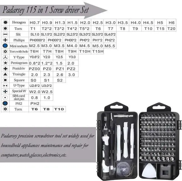 Alt view image 3 of 6 - WRIARICH 115 in 1 Magnetic Precision Screwdriver Repair Tool Kit with Portable Storage Bag, Electronic Disassembly Screwdriver Set Black for Computer, PC, Laptop, iPhone & Cell Phone Repair