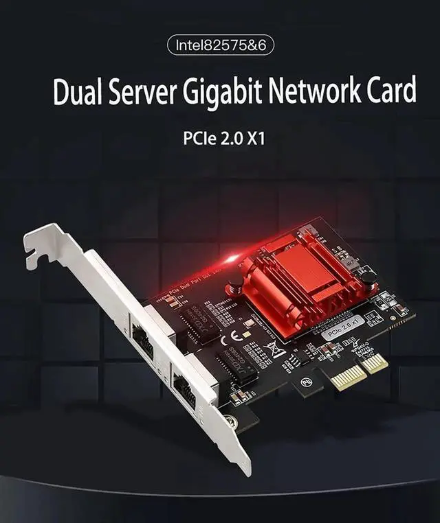 Alt view image 2 of 7 - Dual-Port PCIe Gigabit NIC with Intel 82575/82576 Chip, 1000Mbps Dual RJ45 Ethernet Adapter, PXE Boot Supported, Low Profile Bracket Included, Compatible with Windows/Windows Server/Linux/FreeBSD/DOS