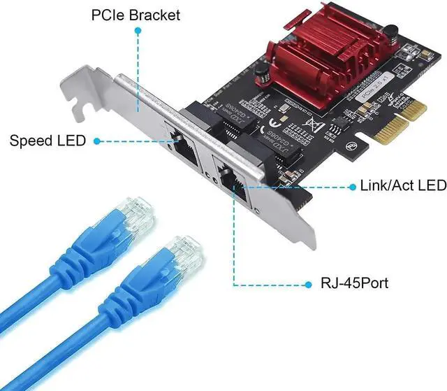 Alt view image 5 of 7 - Dual-Port PCIe Gigabit NIC with Intel 82575/82576 Chip, 1000Mbps Dual RJ45 Ethernet Adapter, PXE Boot Supported, Low Profile Bracket Included, Compatible with Windows/Windows Server/Linux/FreeBSD/DOS