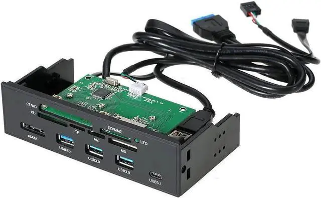 Alt view image 3 of 6 - WRIARICH 5.25 Inch All-in-One Front Panel Card Reader, 3×USB3.0 + USB-C + eSATA Port, Multi-Slot Memory Card Reader Supports MD, SD/MMC, XD, TF, M2, MS & 64G CF Cards for Desktop PC Case