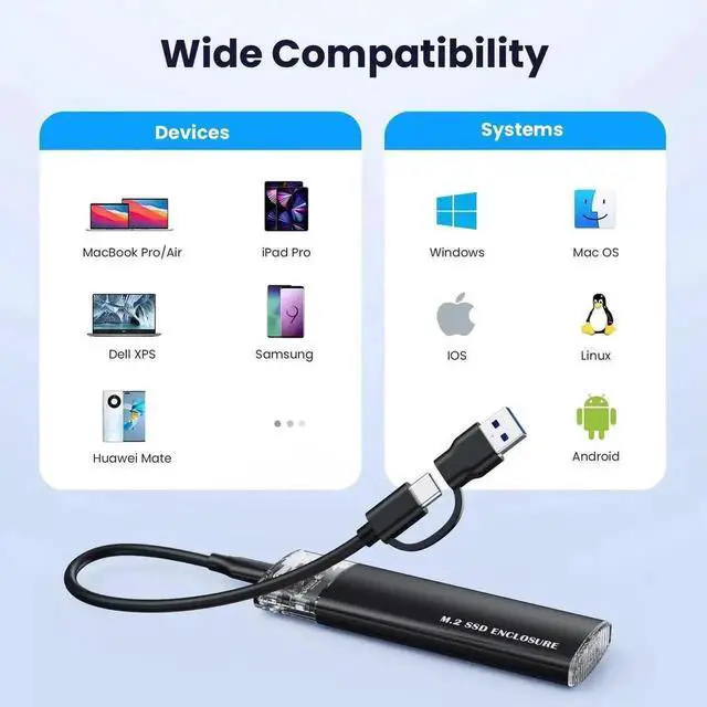 Alt view image 7 of 7 - WRIARICH USB 3.1 Gen 2 10Gbps Type-C M.2 NVMe & SATA SSD Enclosure Adapter, Supports M-Key/B+M Key SSD in 2230/2242/2260/2280 Sizes