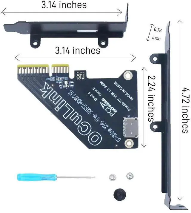 Alt view image 4 of 5 - WRIARICH PCIe 4.0 x4 to OCuLink SFF-8612 External Adapter Card, eGPU Dock Expansion Card for Mini PC