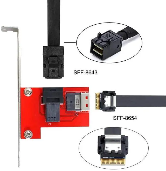Alt view image 2 of 7 - WRIARICH PCIe 4.0 Slimline SAS SFF-8654 Female to Mini SAS HD SFF-8643 Female PCBA Adapter Card with Full Height & Low Profile Bracket