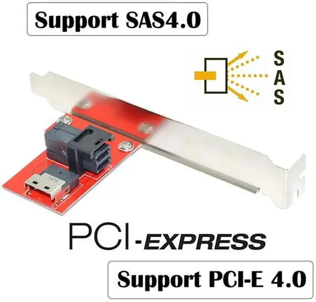 Alt view image 3 of 7 - WRIARICH PCIe 4.0 Slimline SAS SFF-8654 Female to Mini SAS HD SFF-8643 Female PCBA Adapter Card with Full Height & Low Profile Bracket
