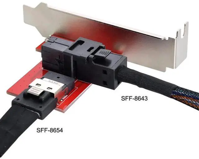 Alt view image 4 of 7 - WRIARICH PCIe 4.0 Slimline SAS SFF-8654 Female to Mini SAS HD SFF-8643 Female PCBA Adapter Card with Full Height & Low Profile Bracket
