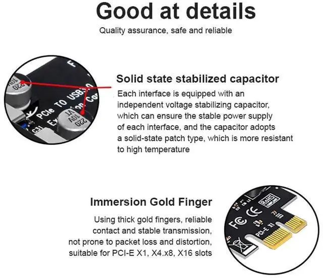 Alt view image 3 of 7 - WRIARICH 7-Port PCI-E to USB 3.0 Expansion Card, PCI Express USB Hub Adapter 5Gbps High Speed for Desktop Motherboard