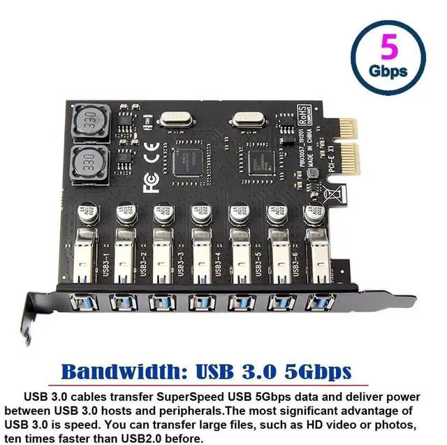 Alt view image 5 of 7 - WRIARICH 7-Port PCI-E to USB 3.0 Expansion Card, PCI Express USB Hub Adapter 5Gbps High Speed for Desktop Motherboard